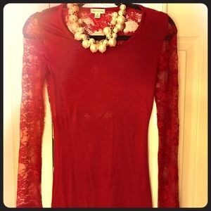 SEXY red shirt with beautiful lace back! NWOT
